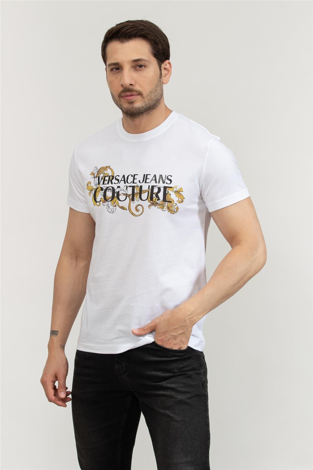 Versace Jeans Couture Erkek Bisiklet Yaka T-Shirt Beyaz
