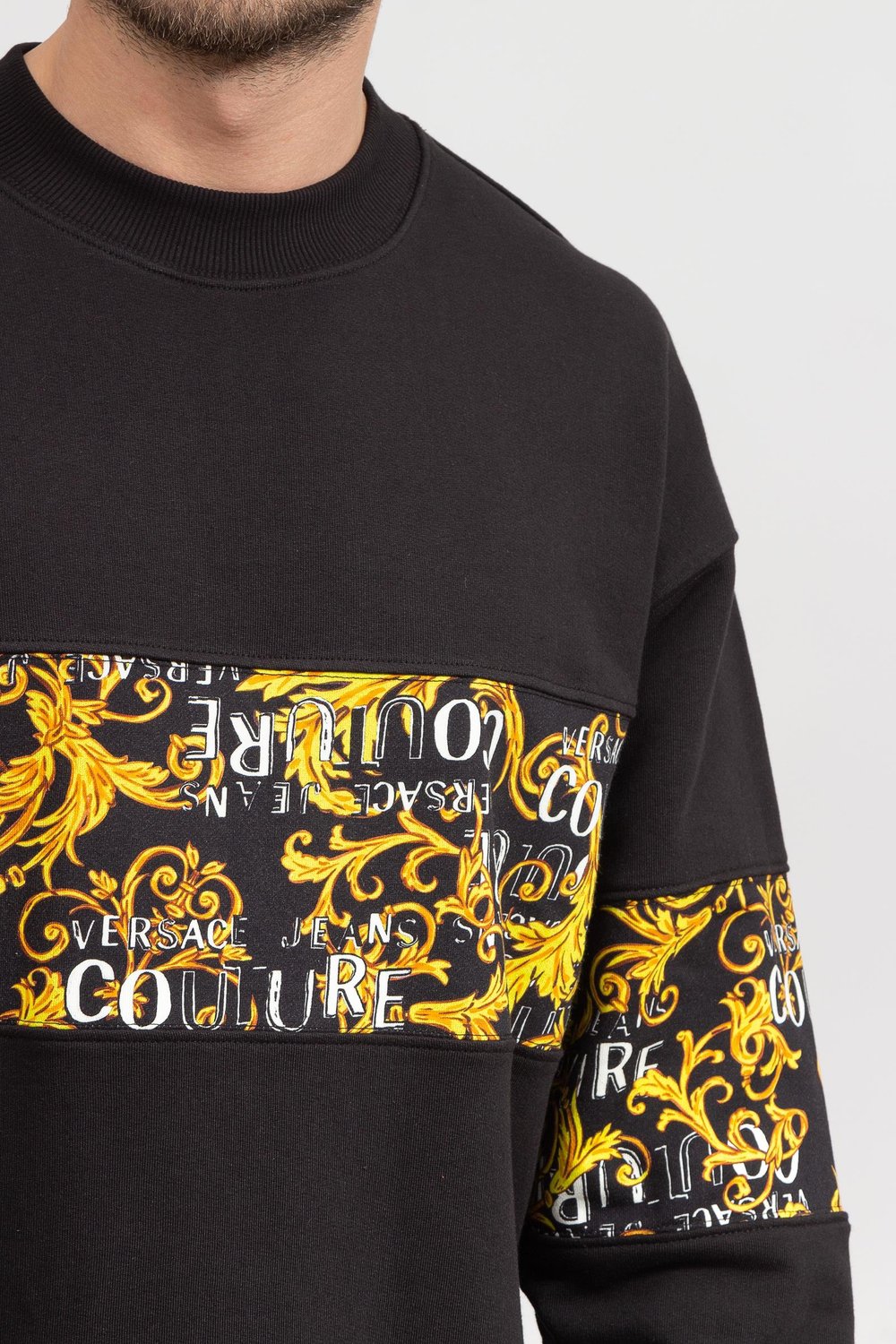 Versace Jeans Couture Erkek Bisiklet Yaka Sweatshirt Siyah