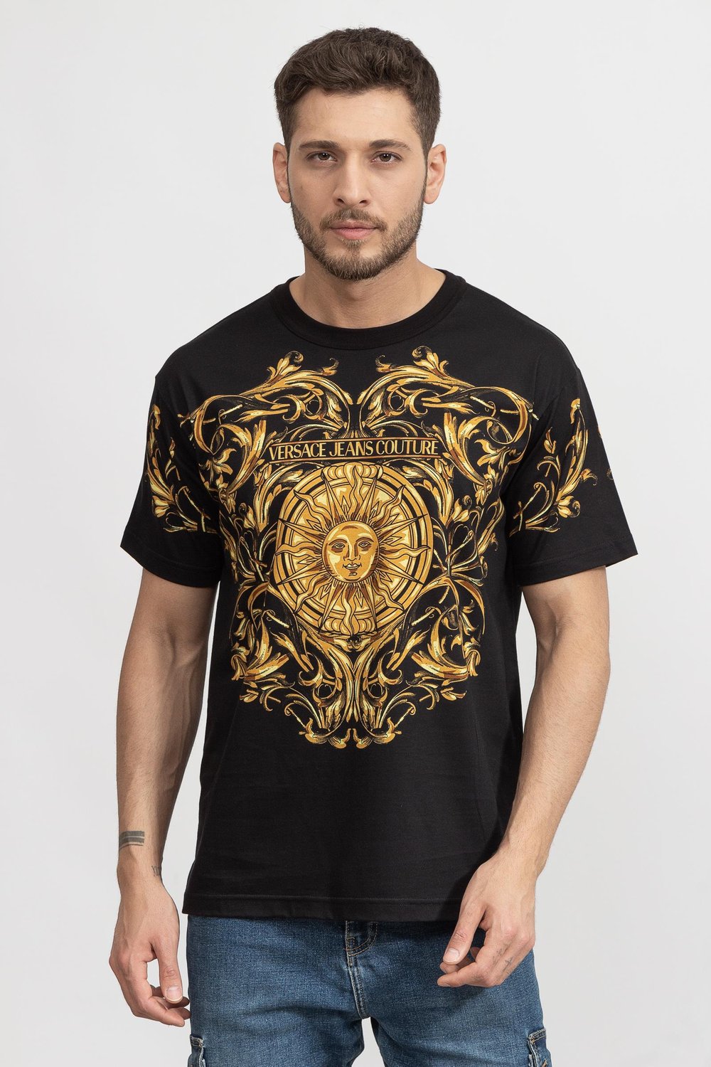 Versace Jeans Couture Erkek Bisiklet Yaka T-Shirt Siyah