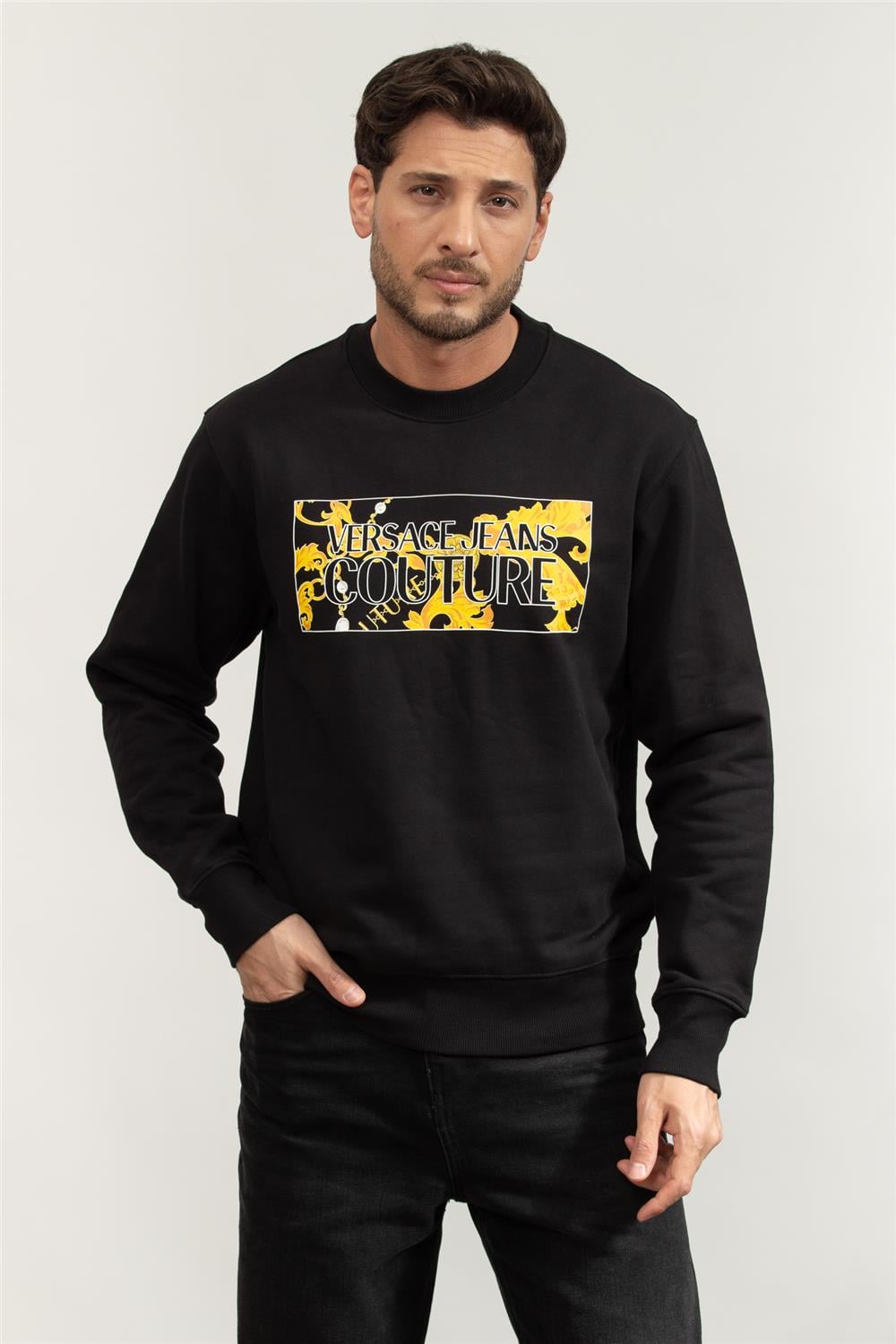 Versace Jeans Couture Erkek Bisiklet Yaka Sweatshirt Siyah
