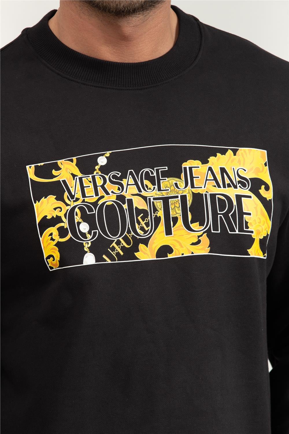 Versace Jeans Couture Erkek Bisiklet Yaka Sweatshirt Siyah