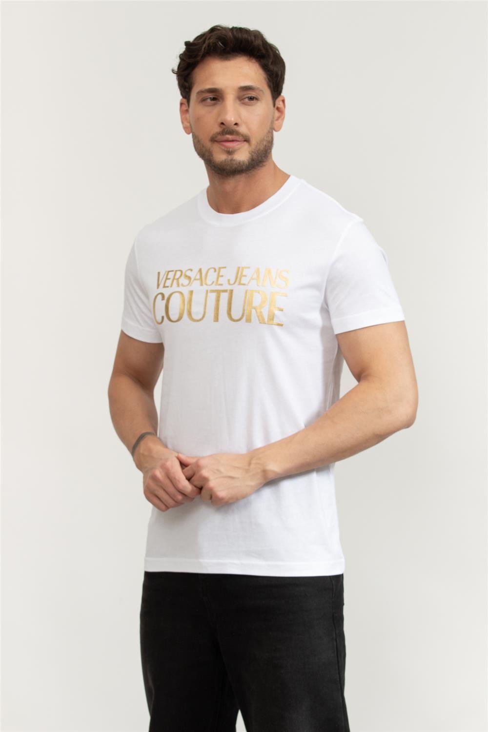 Versace Jeans Couture Erkek Bisiklet Yaka T-Shirt Beyaz