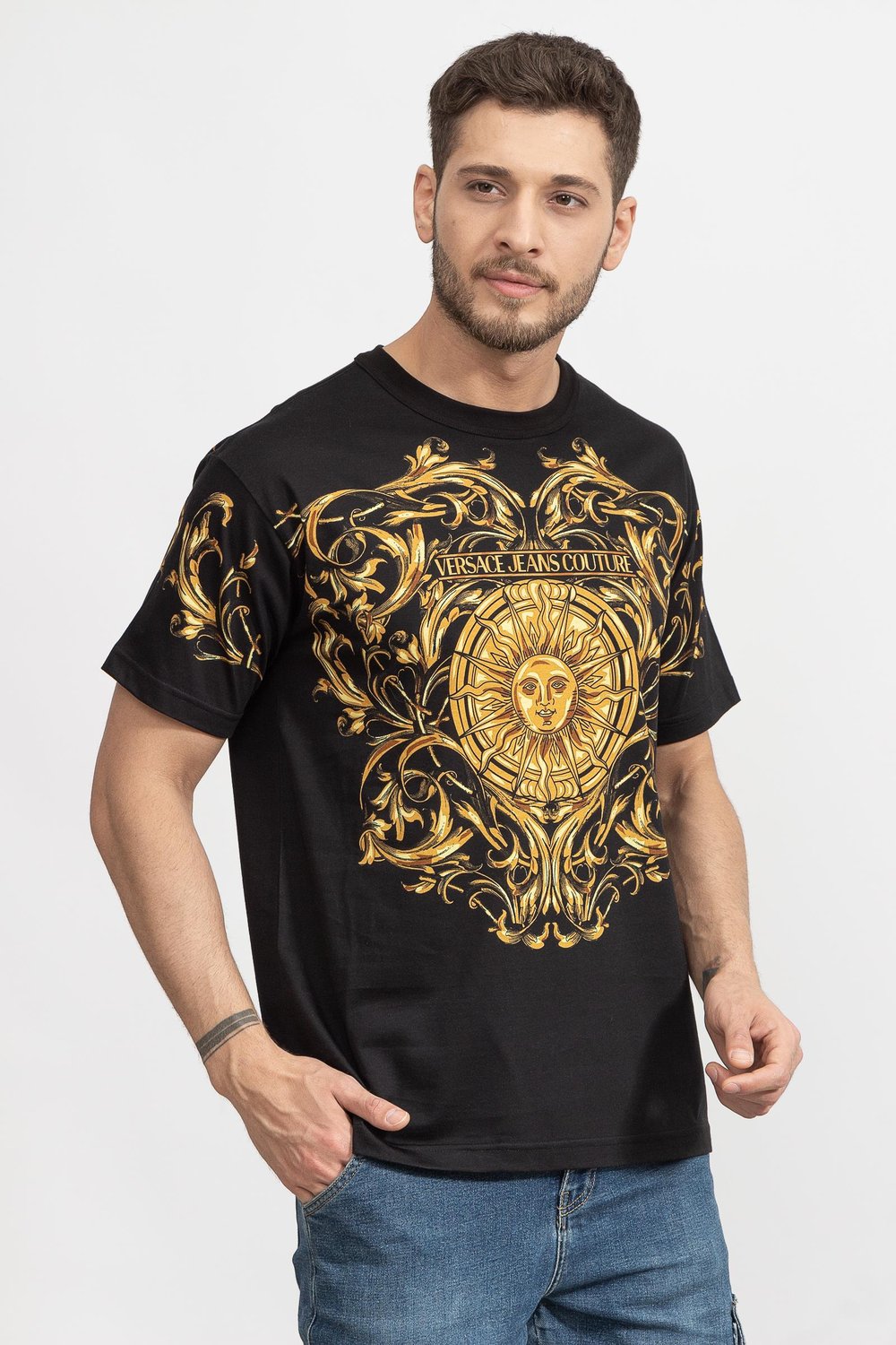 Versace Jeans Couture Erkek Bisiklet Yaka T-Shirt Siyah