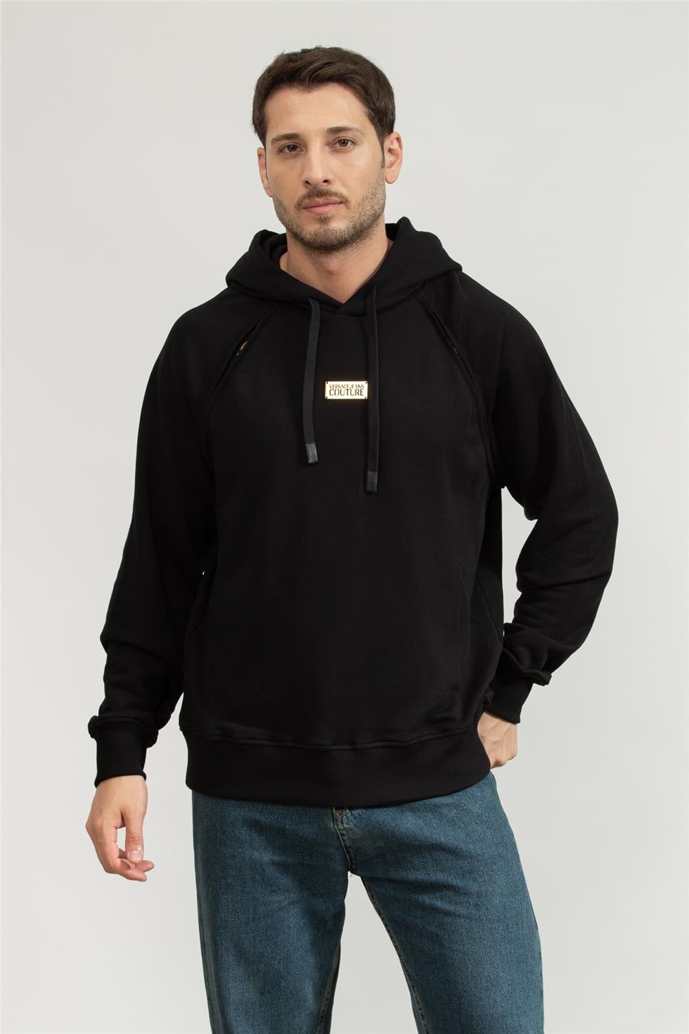 Versace Jeans Couture Erkek Kapüşonlu Sweatshirt Siyah