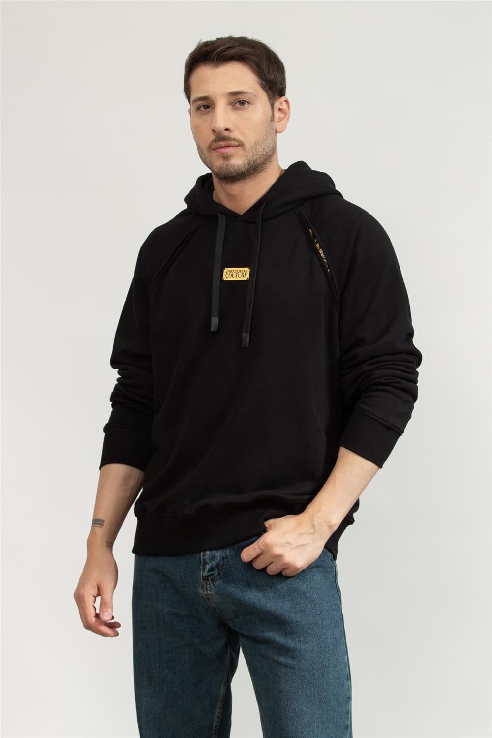 Versace Jeans Couture Erkek Kapüşonlu Sweatshirt Siyah