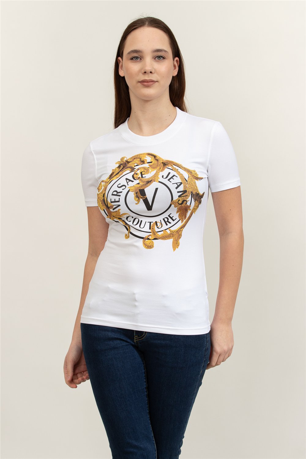 Versace Jeans Couture Jersey Stretch Kadın Bisiklet Yaka T-Shirt