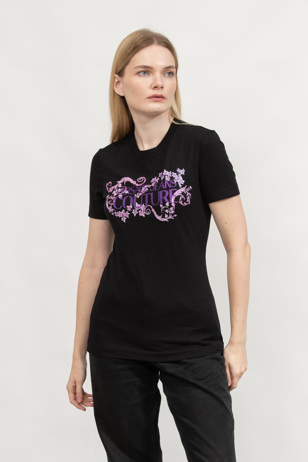 Versace Jeans Couture Kadın Bisiklet Yaka T-Shirt Siyah