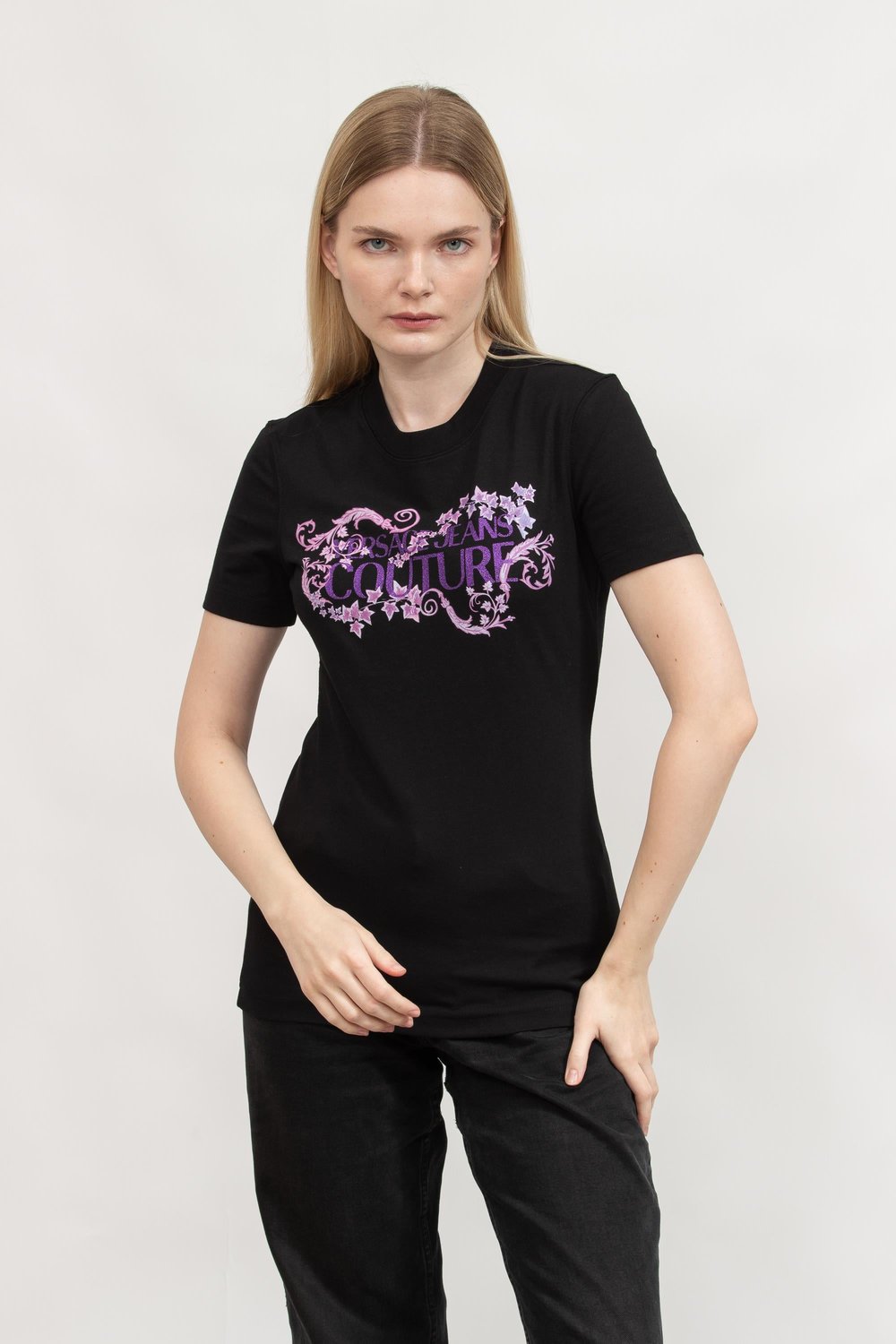 Versace Jeans Couture Kadın Bisiklet Yaka T-Shirt Siyah