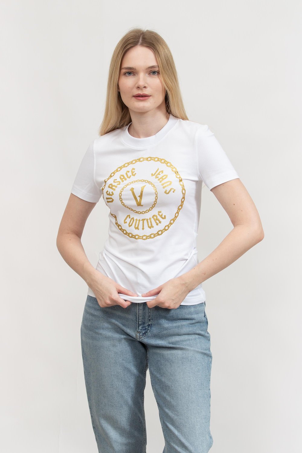 Versace Jeans Couture Kadın Bisiklet Yaka T-Shirt Beyaz