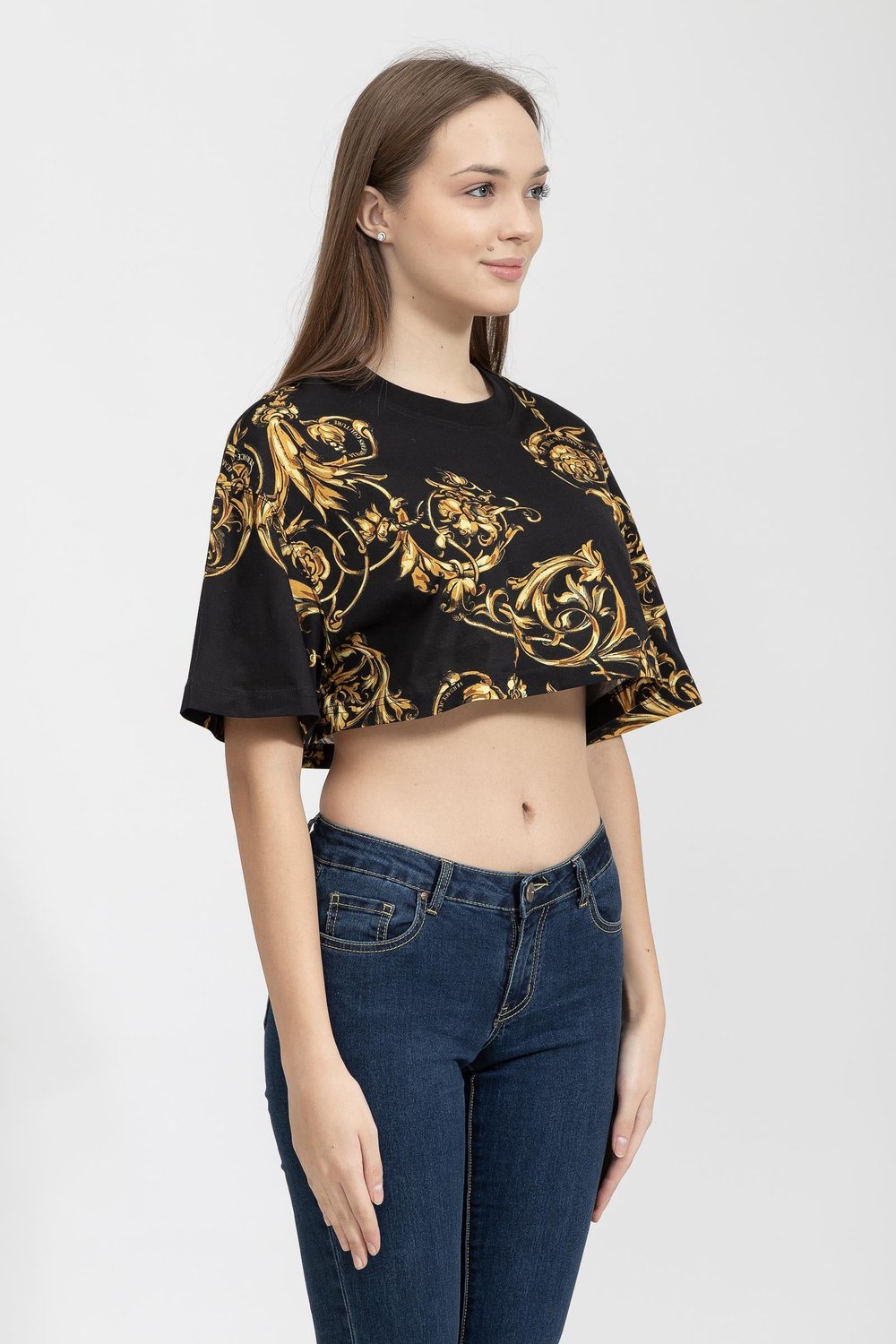 Versace Jeans Couture Kadın Bisiklet Yaka T-Shirt Siyah