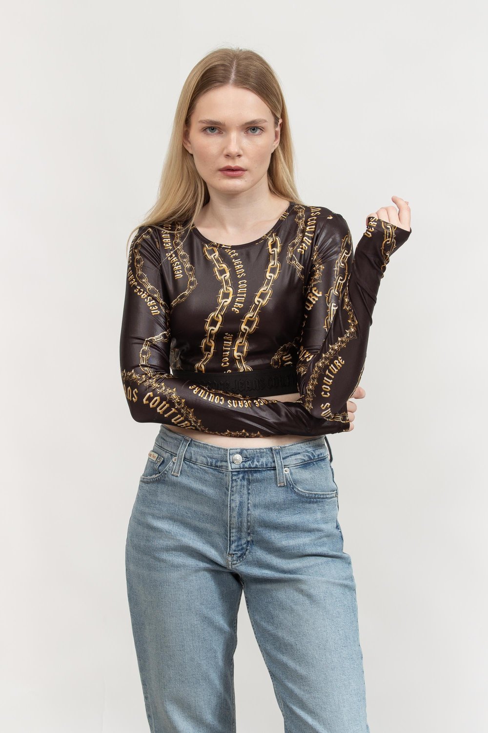 Versace Jeans Couture Kadın Bisiklet Yaka T-Shirt Siyah