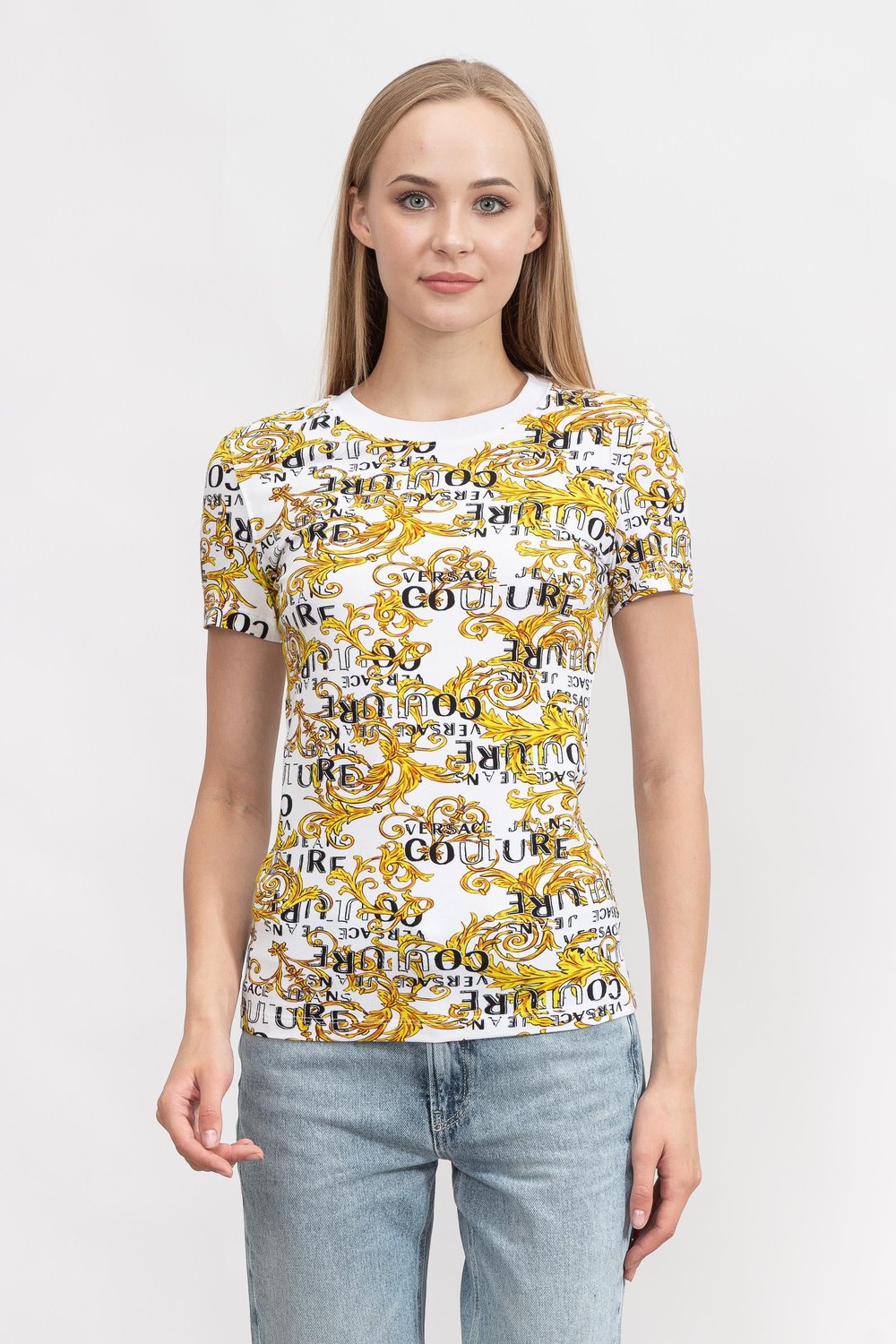 Versace Jeans Couture Kadın Bisiklet Yaka T-Shirt Beyaz
