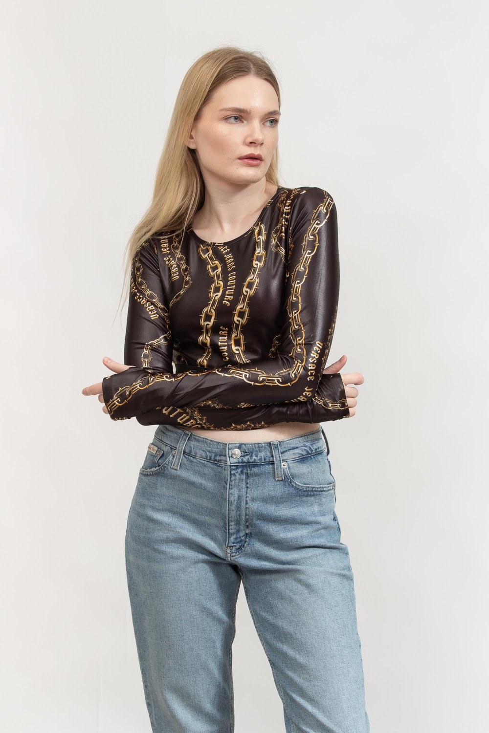 Versace Jeans Couture Kadın Bisiklet Yaka T-Shirt Siyah