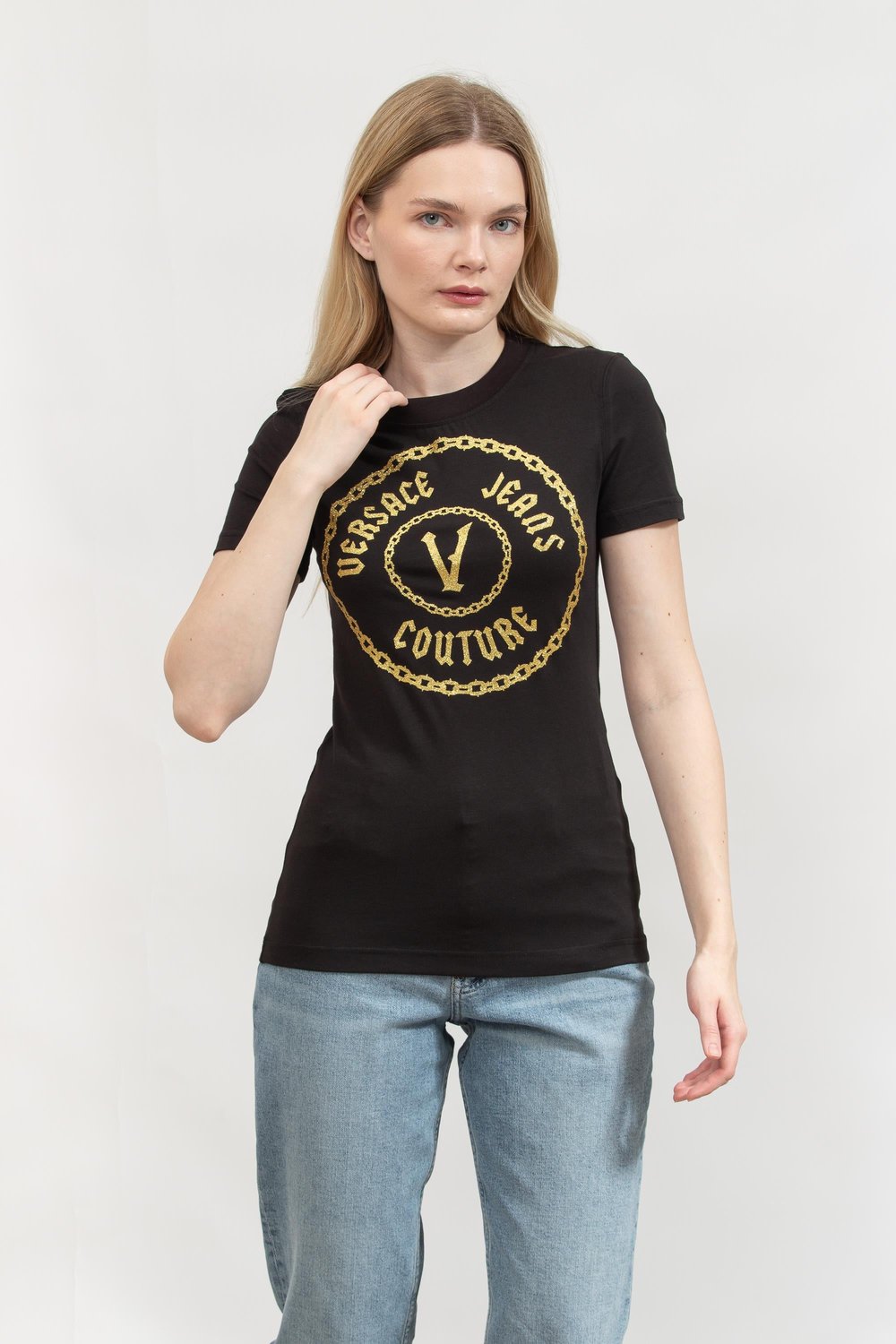 Versace Jeans Couture Kadın Bisiklet Yaka T-Shirt Siyah