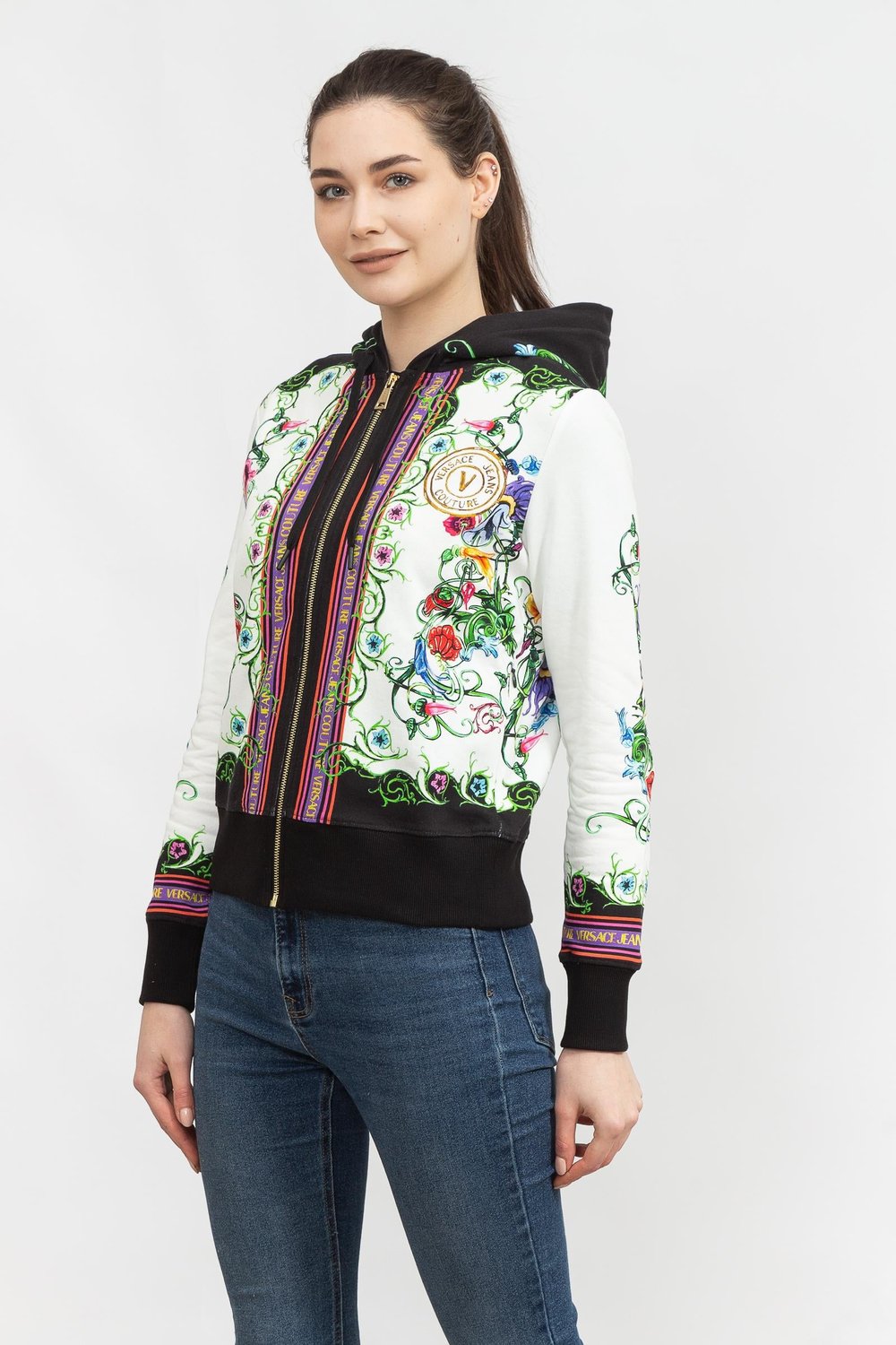Versace Jeans Couture Kadın Fermuarlı Sweatshirt Beyaz