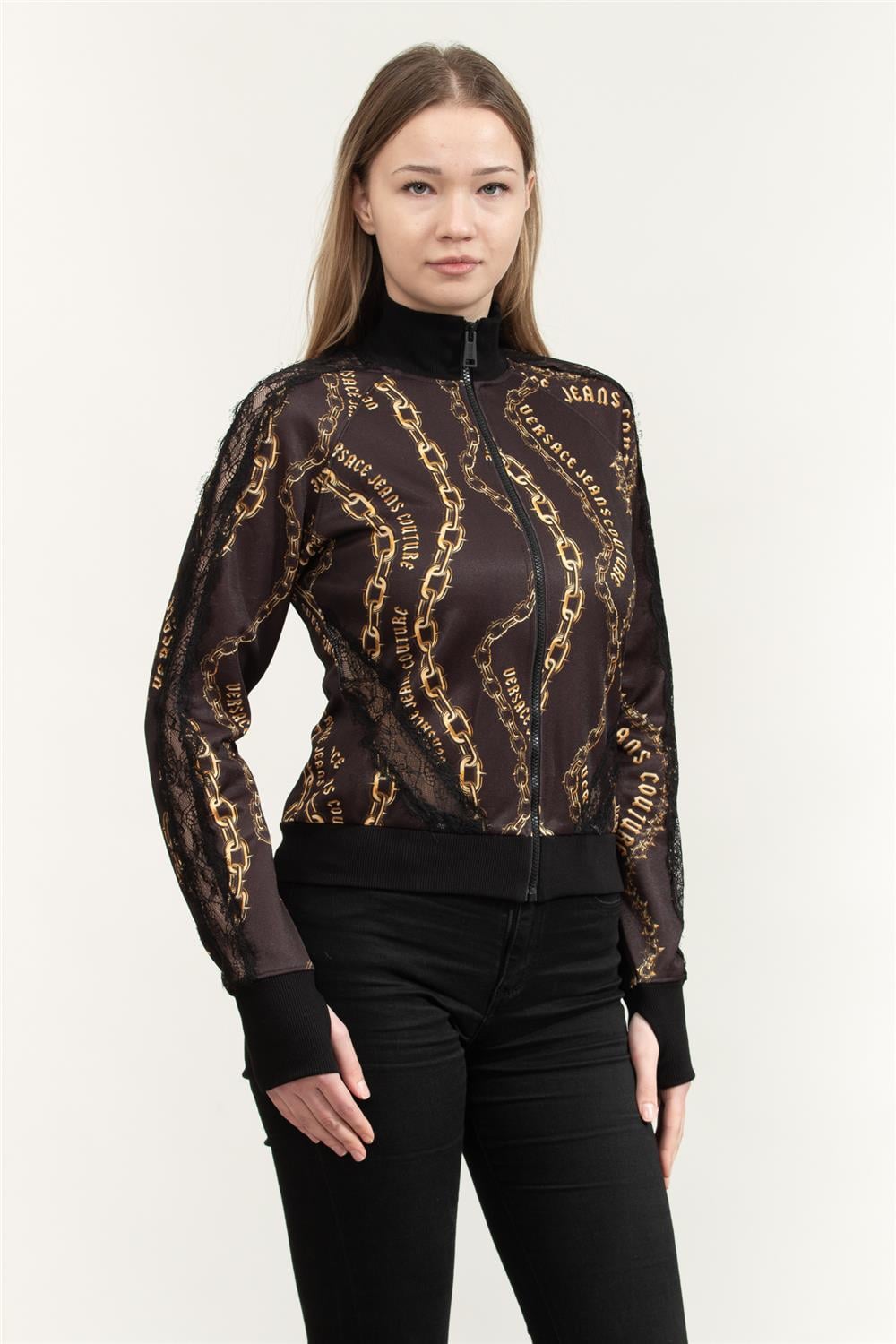 Versace Jeans Couture Kadın Fermuarlı Sweatshirt Siyah