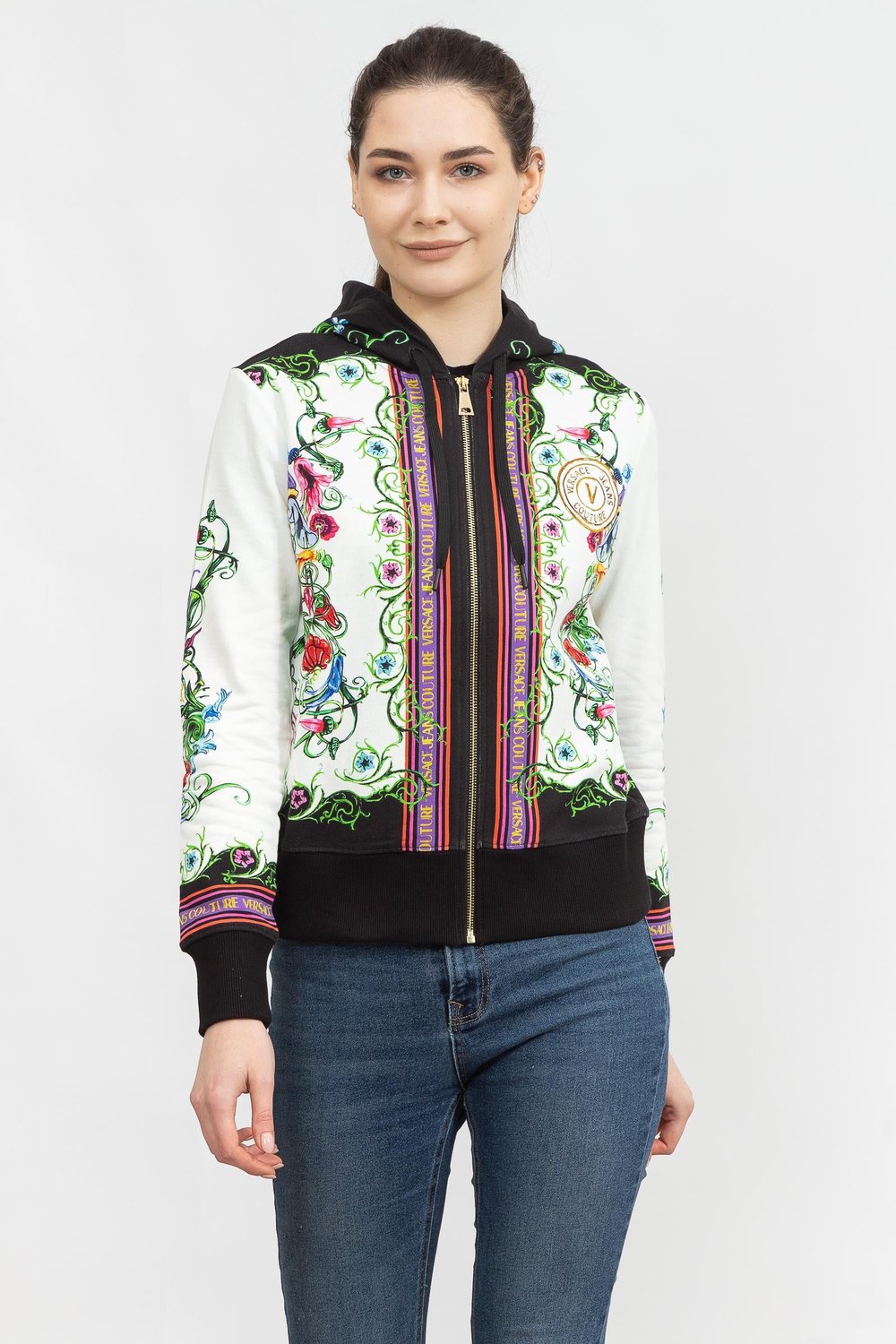 Versace Jeans Couture Kadın Fermuarlı Sweatshirt Beyaz