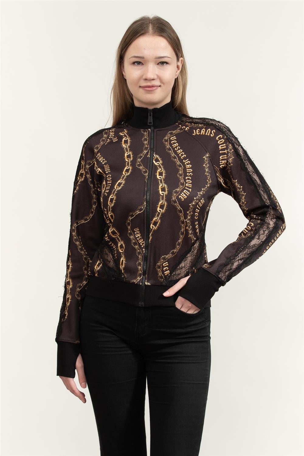 Versace Jeans Couture Kadın Fermuarlı Sweatshirt Siyah