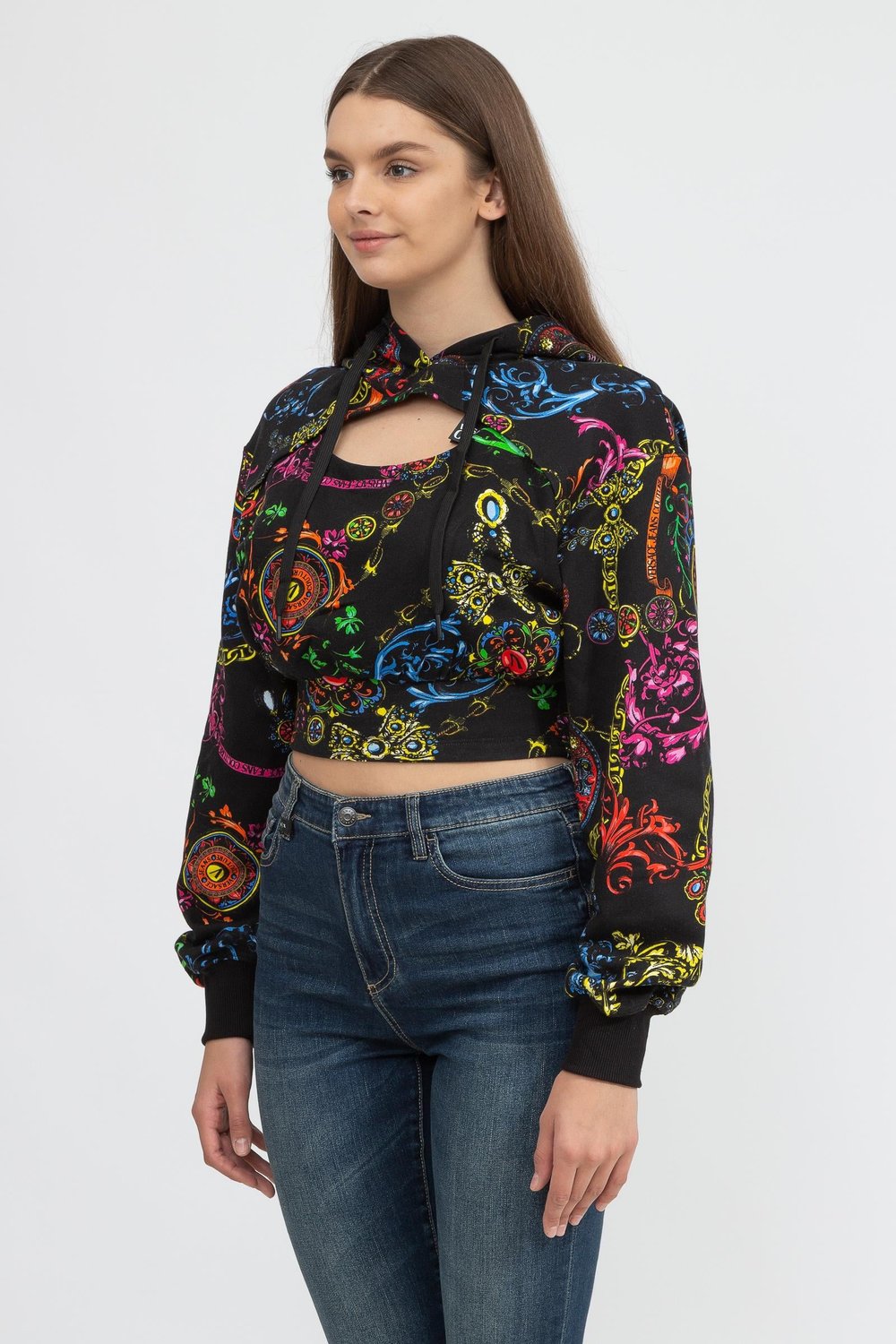 Versace Jeans Couture Kadın Kapüşonlu Sweatshirt Siyah