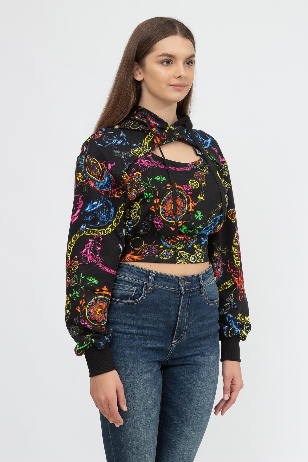 Versace Jeans Couture Kadın Kapüşonlu Sweatshirt Siyah