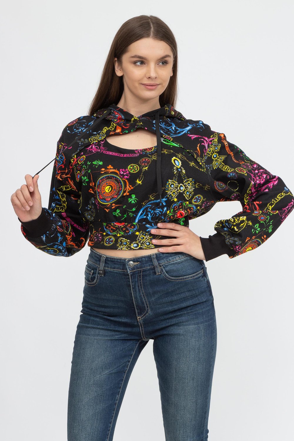 Versace Jeans Couture Kadın Kapüşonlu Sweatshirt Siyah