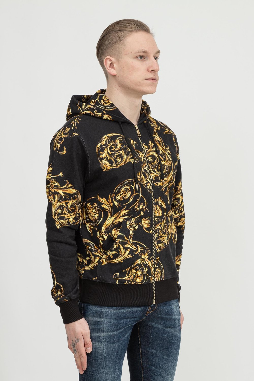 Versace Jeans Couture Reg Print Garland Erkek Fermuarlı Sweatshirt Siyah