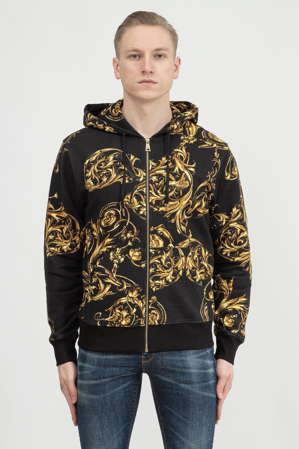 Versace Jeans Couture Reg Print Garland Erkek Fermuarlı Sweatshirt Siyah
