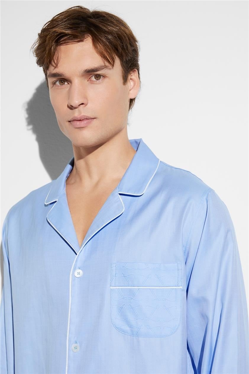 Zimmerli Luxury Jacquard Erkek Pijama Takımı Mavi