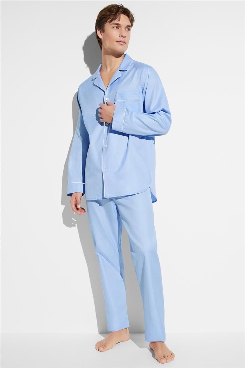 Zimmerli Luxury Jacquard Erkek Pijama Takımı Mavi