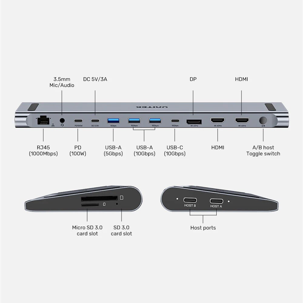 UNITEK UHUB15+ USB-C 4K BAGLANTI ISTASYONU (D1106AGY01)