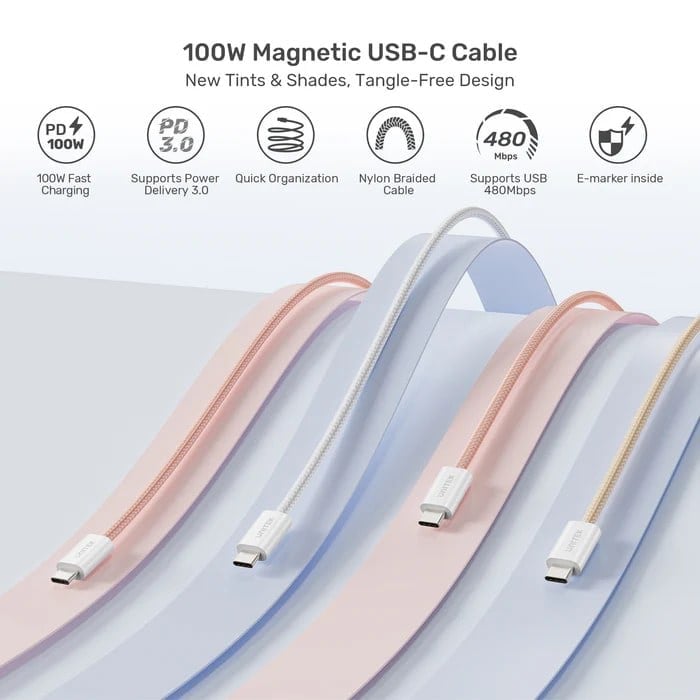 UNITEK TYPE-C MANYETİK HIZLI ŞARJ KABLOSU PEMBE (C14141APK01-1M)