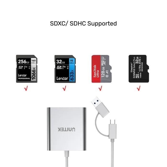 UNITEK USB-C KART OKUYUCU SD/CF/MICROSD (Y-9313D)