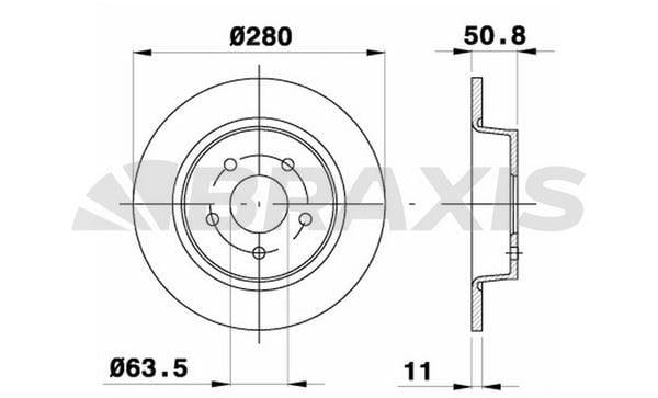 ARKA FREN DISK AYNASI YENI CONNECT CHC 1.6 /1.5 TDCI  15> C-MAX 12>  KUGA II 13>20  GRAND C-MAX (DXA/CB7, DXA/CEU)  DIS CAP  279,8 mm KALINLIK 11 mm MERKEZLEME CAPI  63,5 mm YUKSEKLIK  50,8 mm  5 Delik 