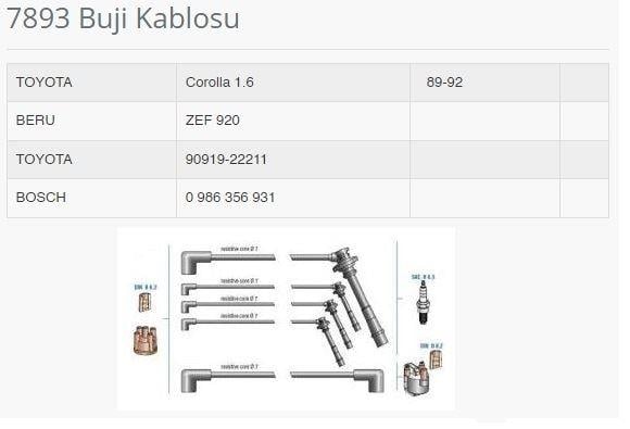 BUJI KABLOSU COROLLA 1.6 4 AF MOTOR AE 92 KASA DOHC 88>92