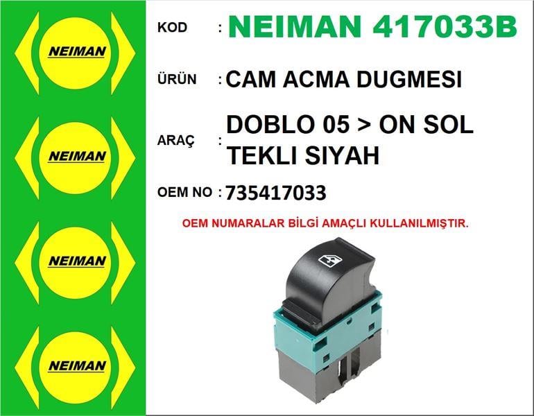 CAM ACMA DUGMESI DOBLO 05 > ON SOL TEKLI SIYAH