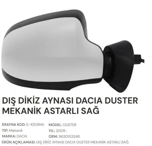 DIŞ DİKİZ AYNASI ASTARLI DESENLİ SAĞ DUSTER 2009>