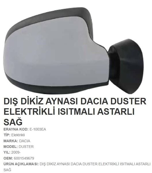 DIŞ DİKİZ AYNASI ELEKTRİKLİ ISITMALI ASTARLI SAĞ D USTER 2009>