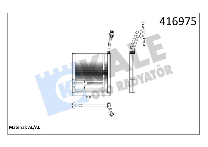EVAPORATÖR CHERY TIGGO 7 PRO 22=> (VALFSİZ) [BRAZING AL/AL] [250X260X34] EVAPORATÖR AL/BRZ [AL/AL] 250×260X34