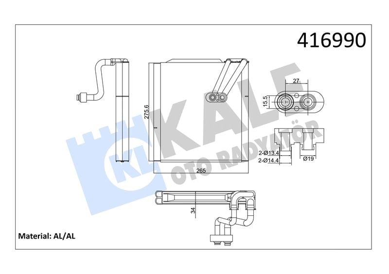 EVAPORATÖR HYUNDAİ ELANTRA V 1.6 11<15 İ30 1.4 1.6 1.6CRDI 12=> KIA CEE'D 1.4CVVT 1.6CRDI 12<18 (VALFSİZ) [BRAZING AL/AL] [265X276X34] EVAPORATÖR AL/BRZ [AL/AL] 265×276X34 36180 8300V292