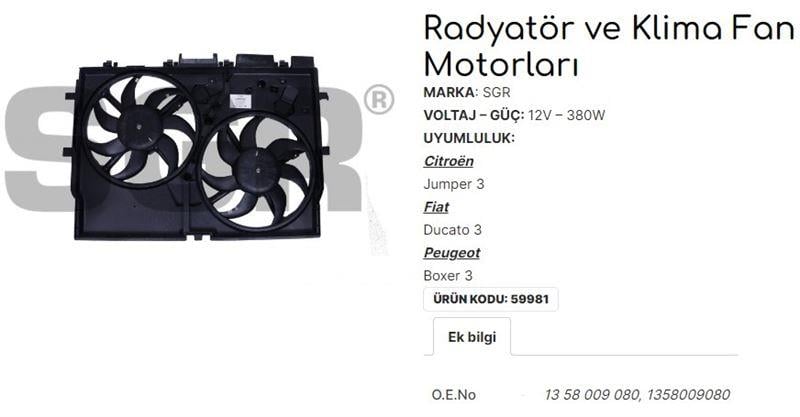 FAN MOTORU DAVLUMBAZLI DUCATO 3 - C.JUMPER 3 - P.BOXER 3 1358009080