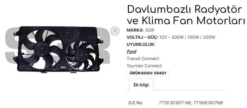 FAN MOTORU DAVLUMBAZLI TRANSIT CONNECT-TOURNEO CONNECT KLİMALI 7T168C607NB