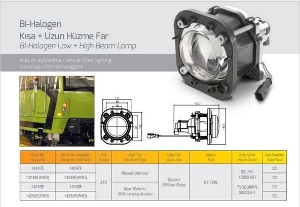 FAR MERCEKLİ BI HALOJEN KISA+UZUN HUZME 24V MANUEL 170028505