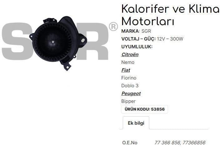 KALORİFER MOTORU DOBLO 3 263 - FIORINO - CITROEN NEMO - PEUGEOT BIPPER 77366856