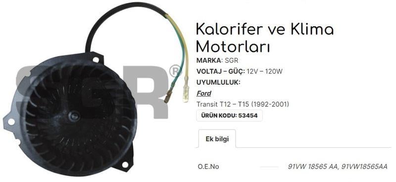 KALORİFER MOTORU TRANSIT T12-T15 1992-2001 91VW18565AA