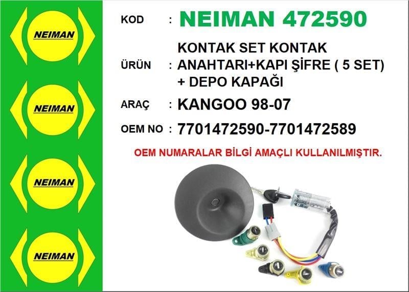 KONTAK SET KONTAK ANAHTARI+KAPI ŞİFRE ( 5 SET) + DEPO KAPAĞI KANGOO 98-07