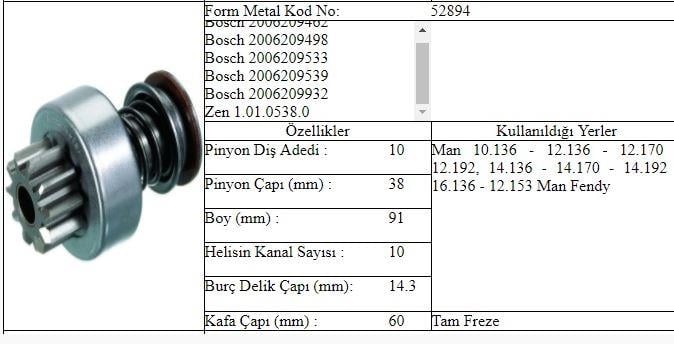 MARŞ DİŞLİ MAN 12>153 FENDT TRK. 10T BOSCH 209533