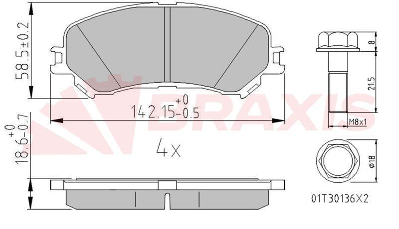 ON FREN BALATASI RENAULT MEGANE IV 15> SCENIC IV 15> TALISMAN 15> G:142 MM Y:58,5MM K:18,6 MM