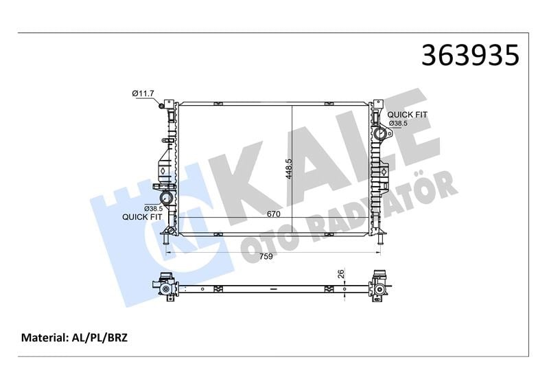 RADYATÖR FORD KUGA II 1.6 ECOBOOST 13=> FOCUS III 11<17 S MAX 09<14 VOLVO S60 II (134) T3 T4 T5 D2 V60 10=> T3 T4 S80 II 10<15 V70 D2 10=> 2.0TDCI (MT) [BRAZING] [670X449X26] AL/BRZ 670×449X26 090132N 092027N