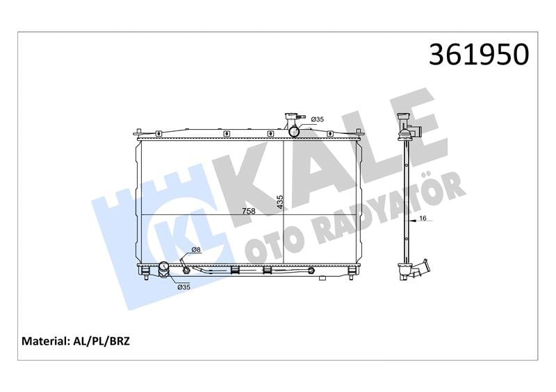 RADYATÖR HYUNDAİ SANTA FE II 2.2CRDI 06=> (AT) [BRAZING] [435X758X16] AL/BRZ 435×758X16 HY2174 112.067