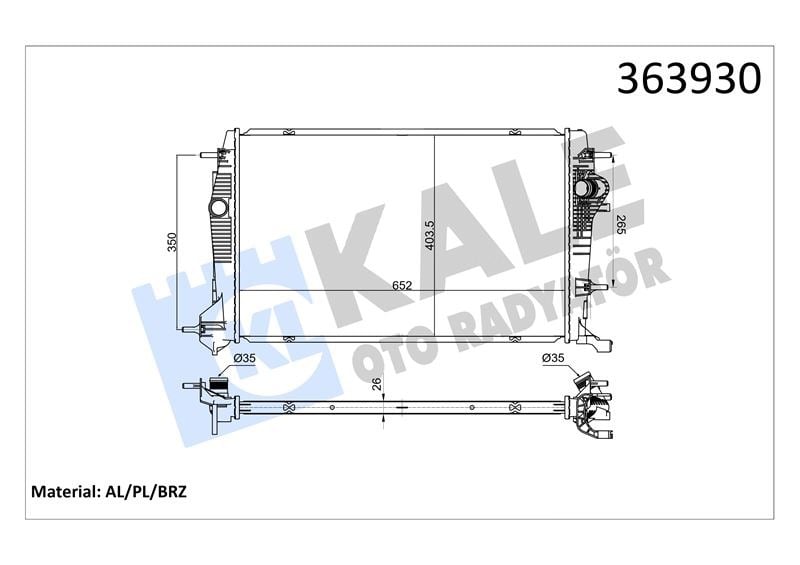 RADYATÖR RENAULT GRAND SCENIC III SCENIC III 1.6/1.9 DCI 2.0 16V 09<16 (MT) [BRAZING] [652X404X26] AL/BRZ 652×404X26 180106N 123.205
